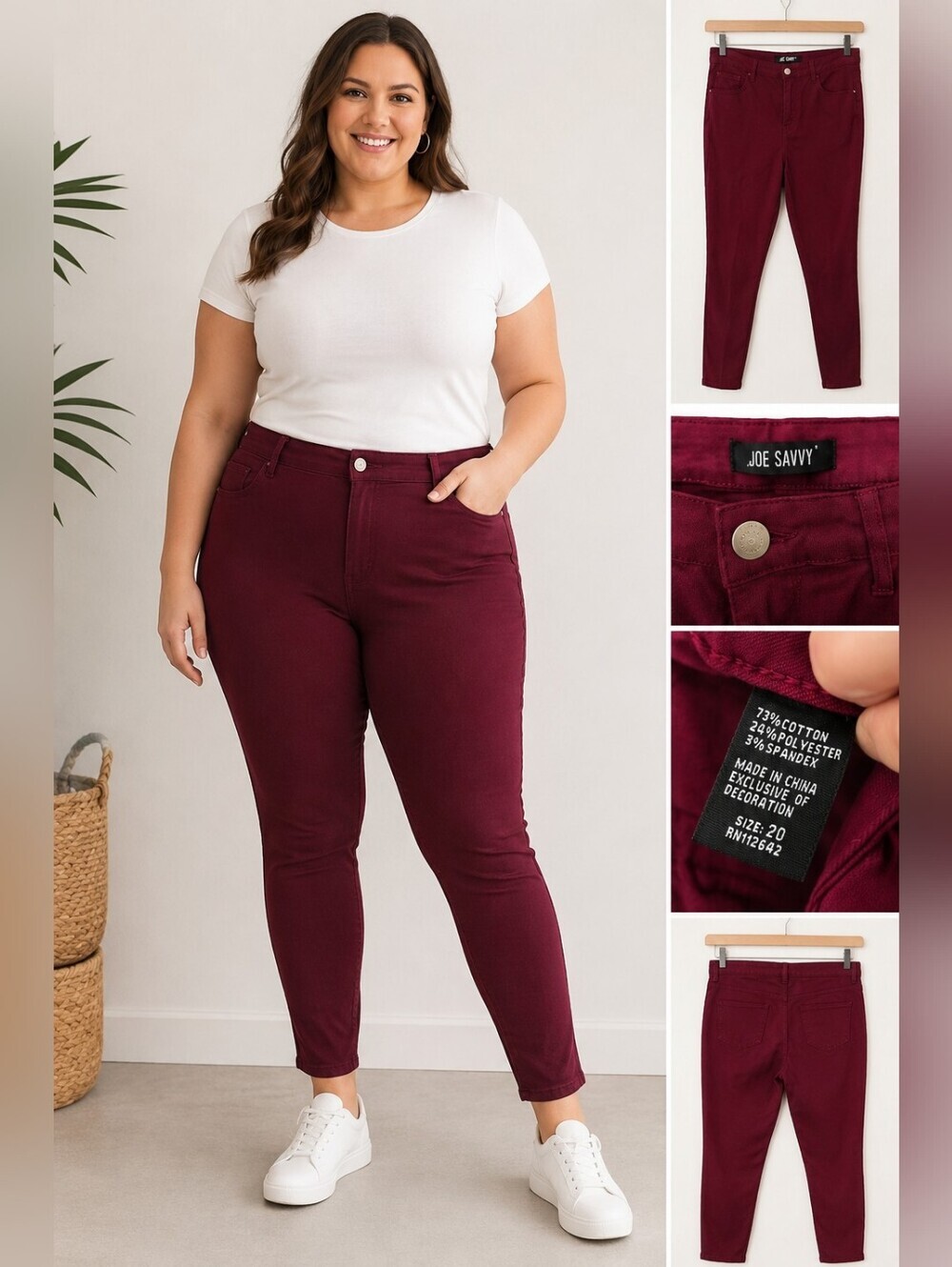 Joe Savvy Burgundy Skinny Pants | Size 20 | Stretch Slim Fit